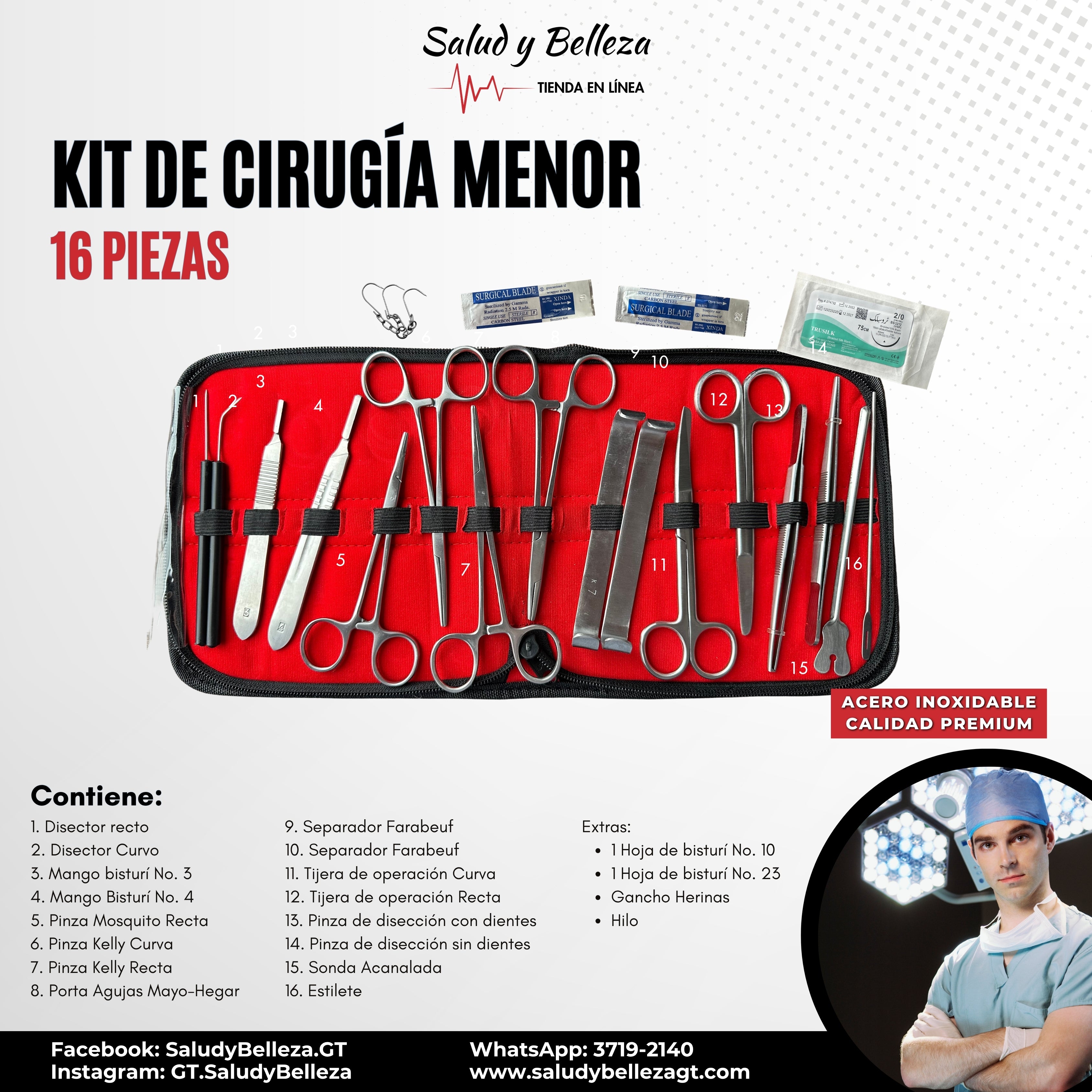 Kit de cirugía menor 16 piezas